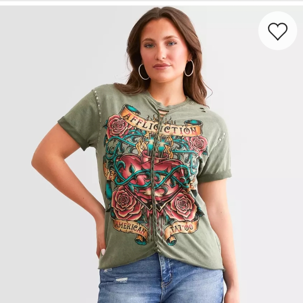 Affliction Green Graphic Women's Top